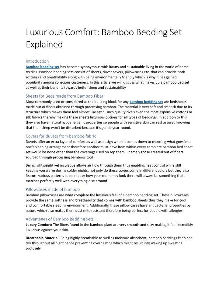 luxurious comfort bamboo bedding set explained