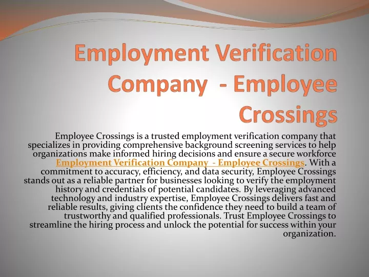 employment verification company employee crossings