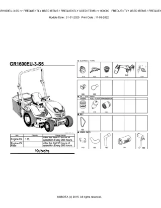 Kubota GR1600EU-3-S5 Lawn Tractor Parts Catalogue Manual (Publishing ID BKIDA5175)