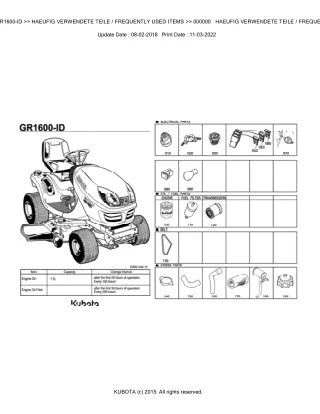 Kubota GR1600-ID Lawn Tractor Parts Catalogue Manual (Publishing ID BKIDA5057)