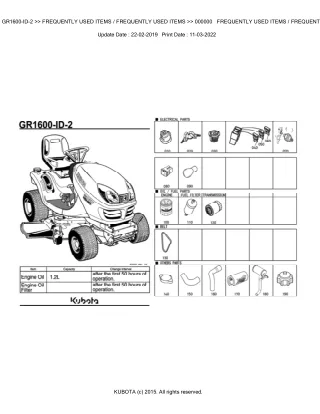 Kubota GR1600-ID-2 Lawn Tractor Parts Catalogue Manual (Publishing ID BKIDA5088)