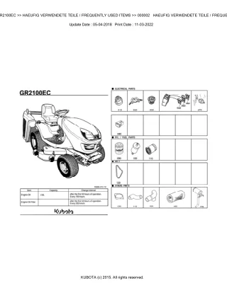Kubota GR2100EC Lawn Tractor Parts Catalogue Manual (Publishing ID BKIDA0195)