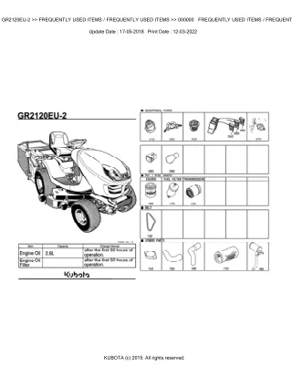 Kubota GR2120EU-2 Lawn Tractor Parts Catalogue Manual (Publishing ID BKIDA5080)