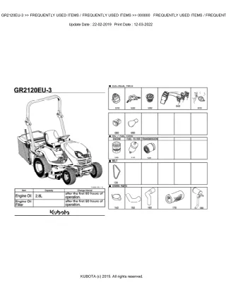 Kubota GR2120EU-3 Lawn Tractor Parts Catalogue Manual (Publishing ID BKIDA5148)