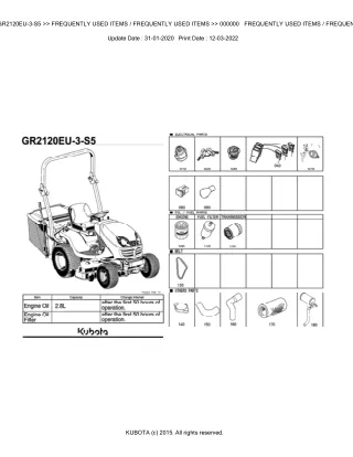 Kubota GR2120EU-3-S5 Lawn Tractor Parts Catalogue Manual (Publishing ID BKIDA5179)