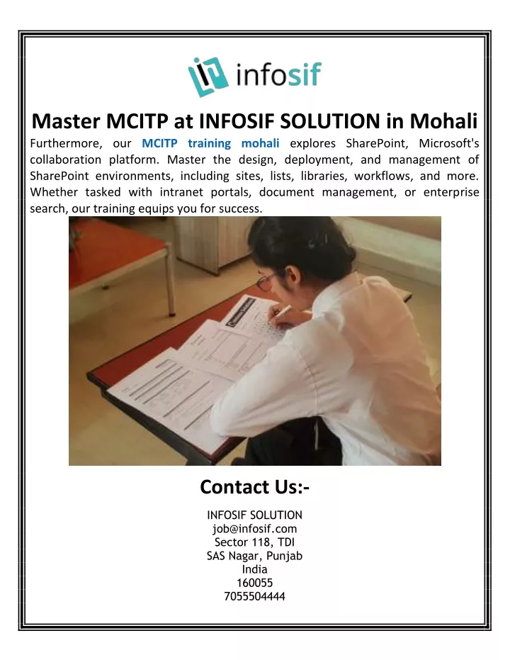 master mcitp at infosif solution in mohali