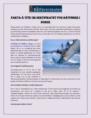 Fakta Å Vite Om Sertifikatet for Båtfører I Norge
