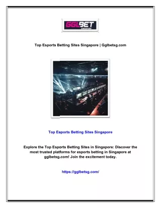 Top Esports Betting Sites Singapore | Gglbetsg.com