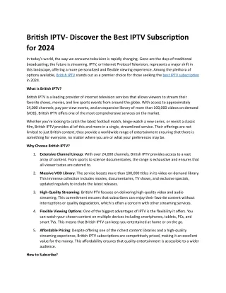 British IPTV- Discover the Best IPTV Subscription for 2024
