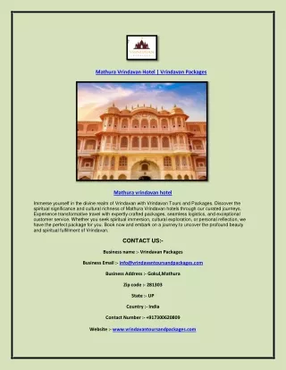 Mathura Vrindavan Hotel | Vrindavan Packages