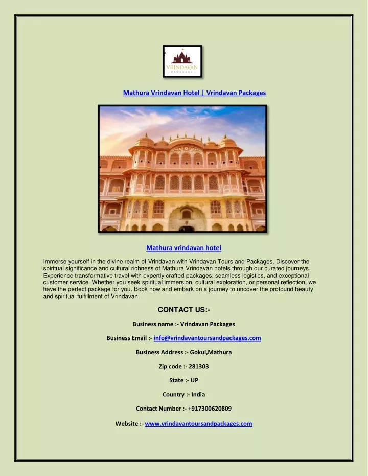 mathura vrindavan hotel vrindavan packages