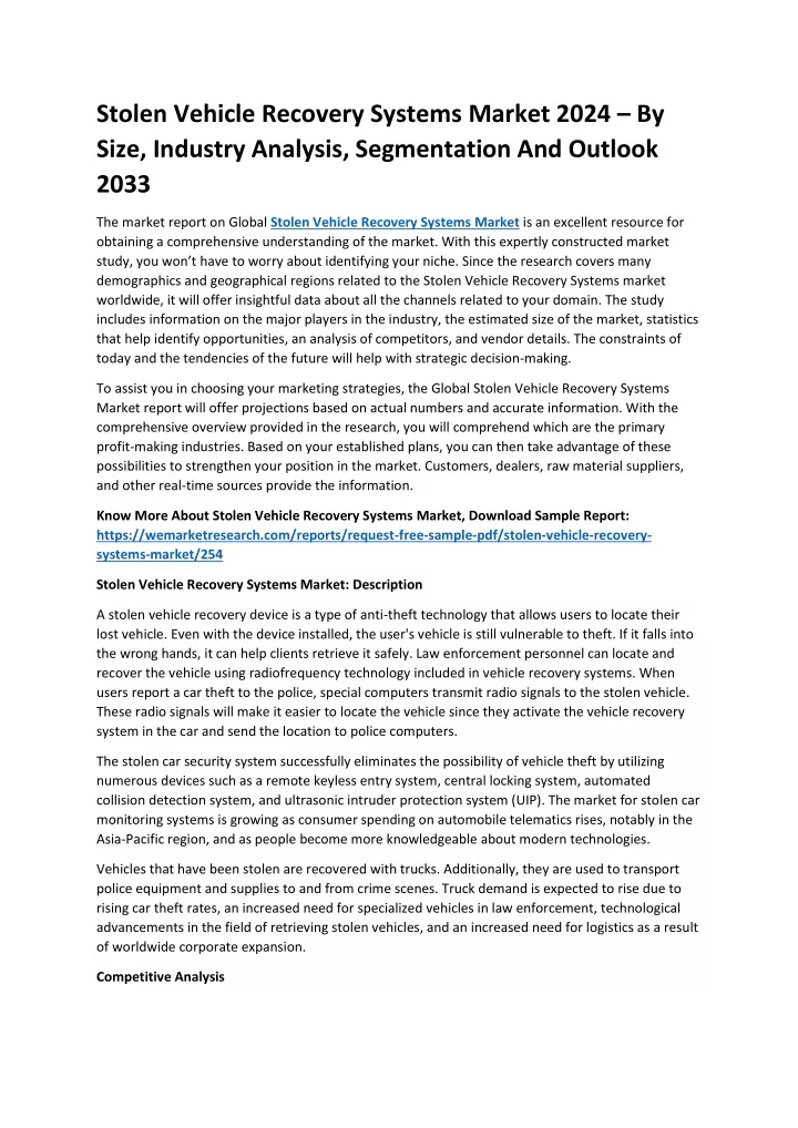 stolen vehicle recovery systems market 2024