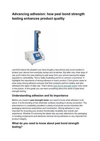 Advancing adhesion how peel bond strength testing enhances product quality