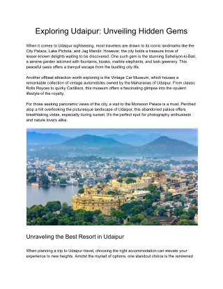 Exploring Udaipur_ Unveiling Hidden Gems