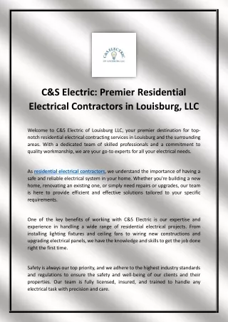 C&S Electric: Premier Residential Electrical Contractors in Louisburg, LLC