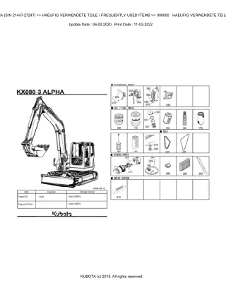 Kubota KX080-3 ALPHA (SN 21447-27247) Excavator Parts Catalogue Manual (Publishing ID BKIDK0635)