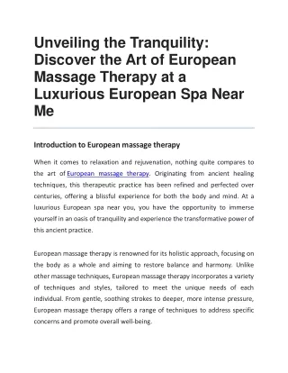 European Massage Therapy- La More Spa