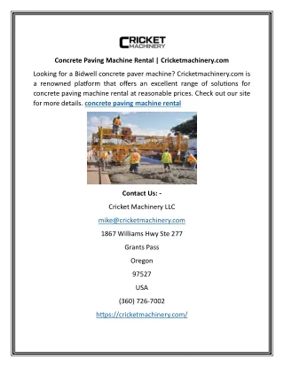 Concrete Paving Machine Rental | Cricketmachinery.com