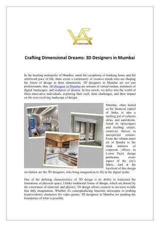 Crafting Dimensional Dreams 3D Designers in Mumbai