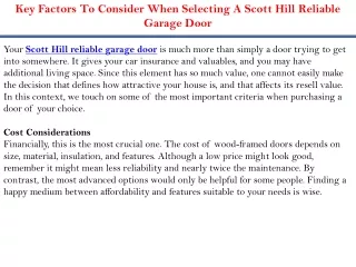 Key Factors To Consider When Selecting A Scott Hill Reliable Garage Door