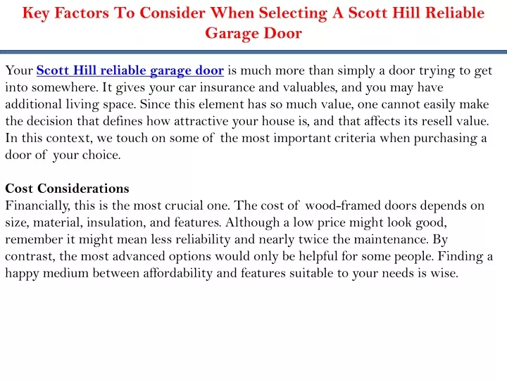 Ppt Key Factors To Consider When Selecting A Scott Hill Reliable