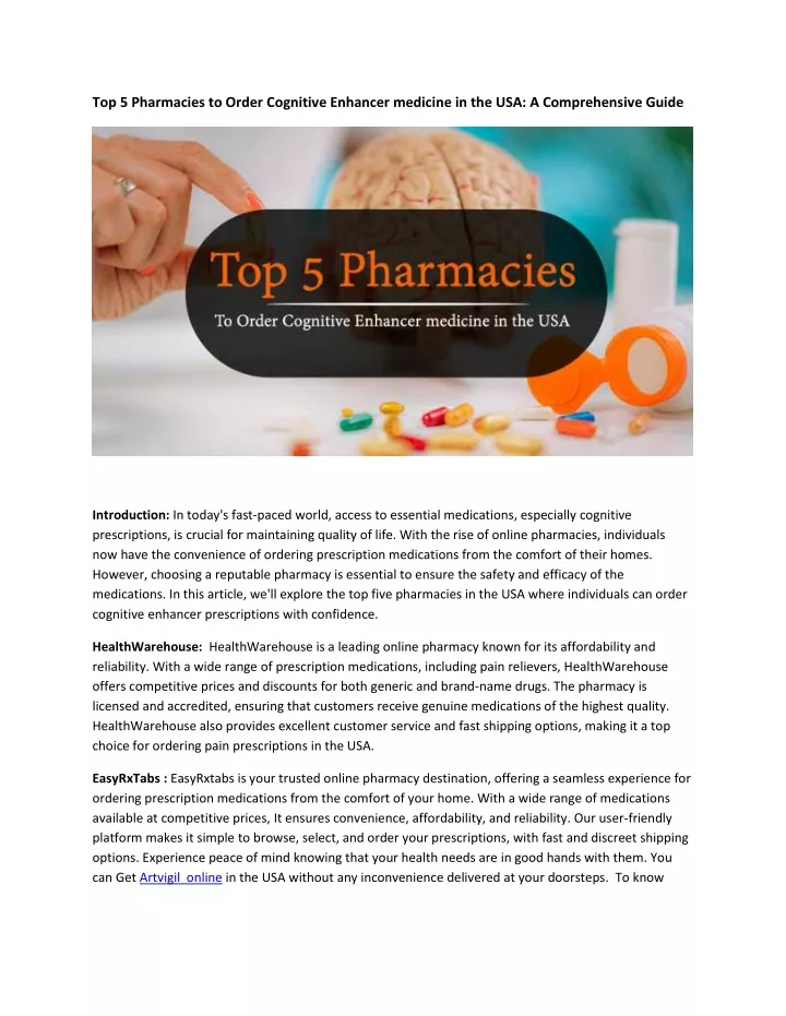 top 5 pharmacies to order cognitive enhancer