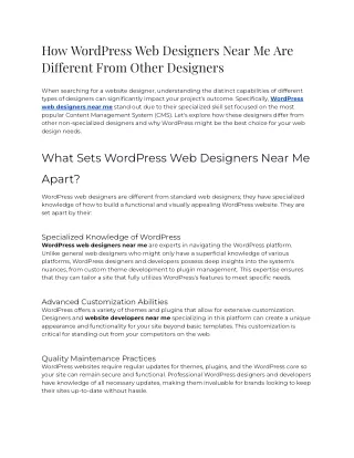 How WordPress Web Designers Near Me Are Different From Other Designers