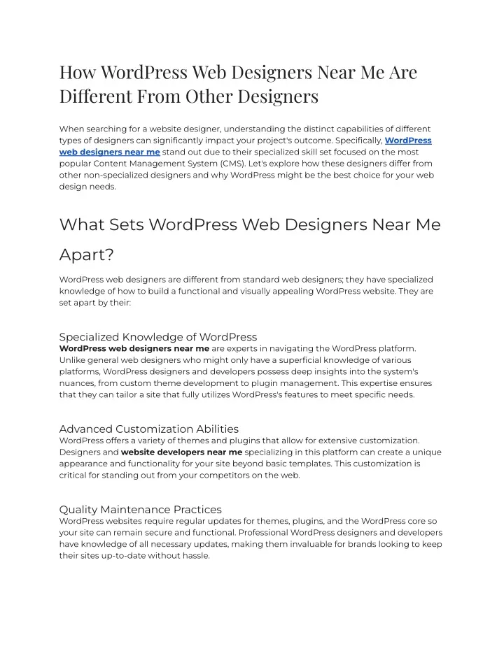 how wordpress web designers near me are di erent