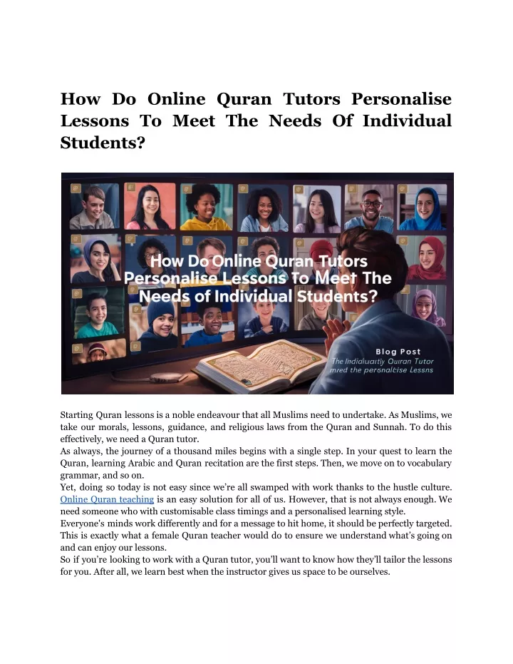 how do online quran tutors personalise lessons