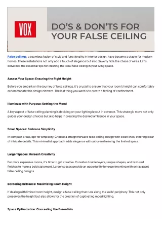 Do’s & Don’ts For Your False Ceiling