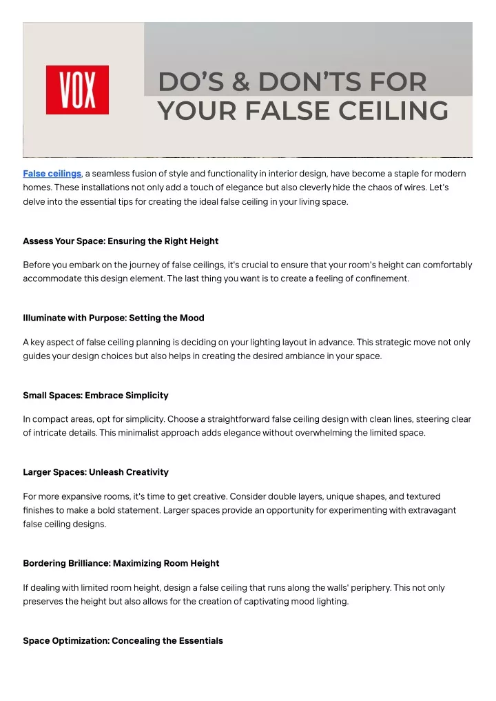 do s don ts for your false ceiling