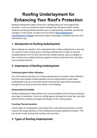 Roofing Underlayment for Enhancing Your Roof's Protection