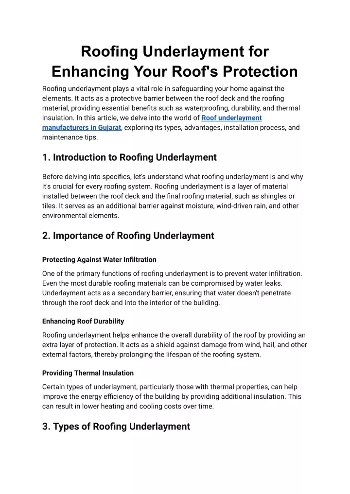 roofing underlayment for enhancing your roof