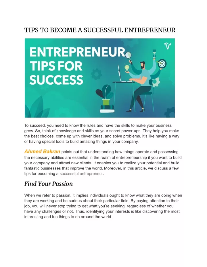 tips to become a successful entrepreneur