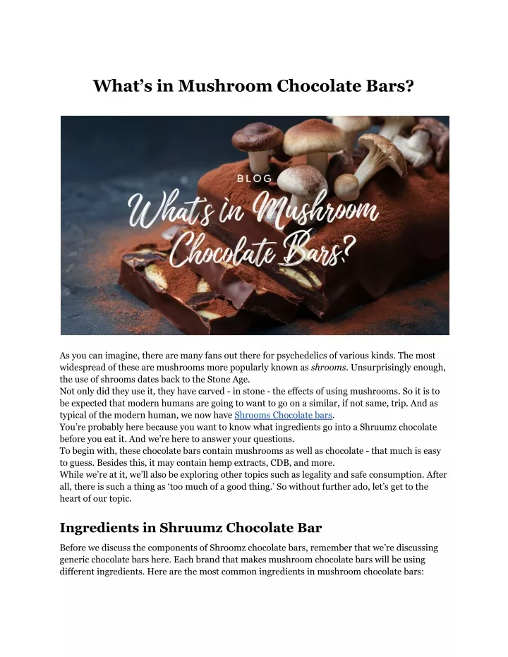 what s in mushroom chocolate bars