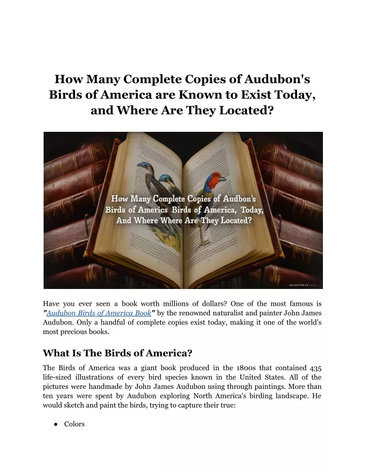 Ppt - How Many Complete Copies Of Audubon's Birds Of America Are Known 