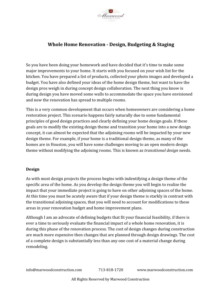 whole home renovation design budgeting staging