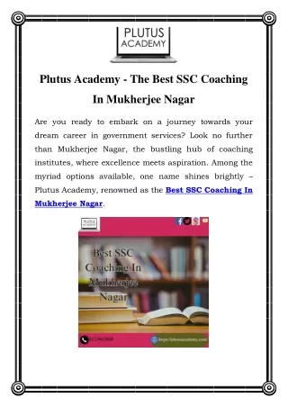 Unlock Your SSC Success: Top-Rated Coaching at Plutus Academy, Mukherjee Nagar