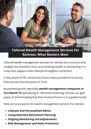Tailored Wealth Management Services For Retirees: What Matters Most