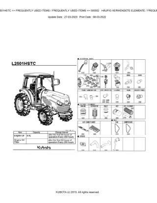 Kubota L2501HSTC Tractor Parts Catalogue Manual (Publishing ID BKIDK5226)