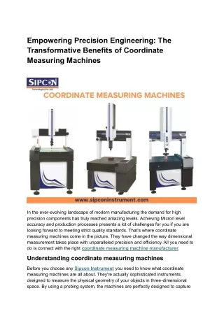 Empowering Precision Engineering The Transformative Benefits of Coordinate Measuring Machines