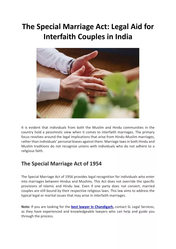 the special marriage act legal aid for interfaith