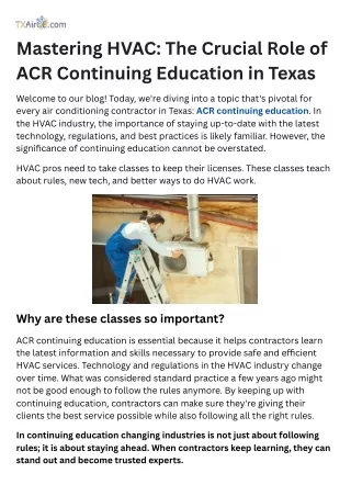 Mastering HVAC The Crucial Role of ACR Continuing Education in Texas