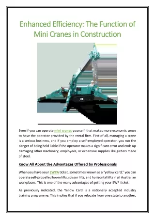 Enhanced Efficiency The Function of Mini Cranes in Construction