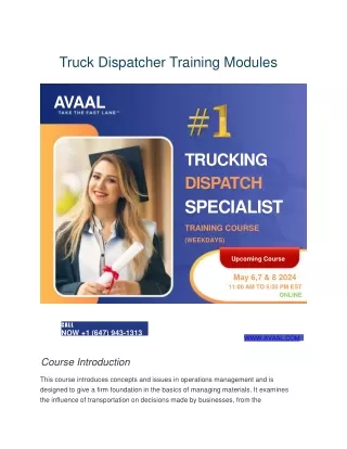 Truck Dispatcher Training Modules- Avaal Technology