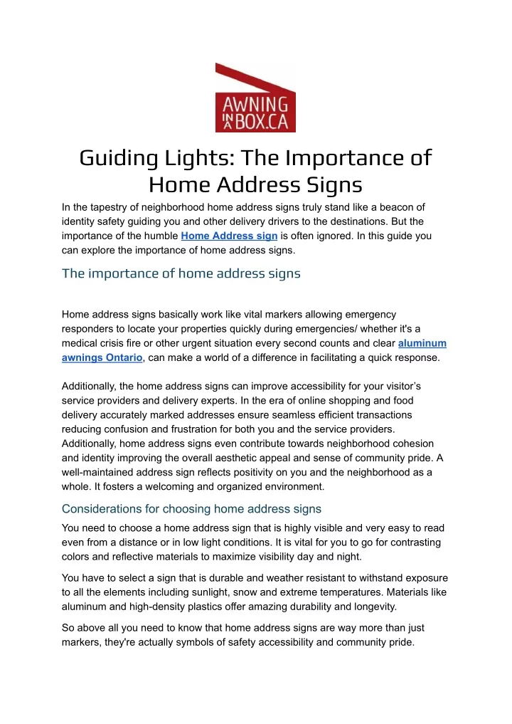 guiding lights the importance of home address