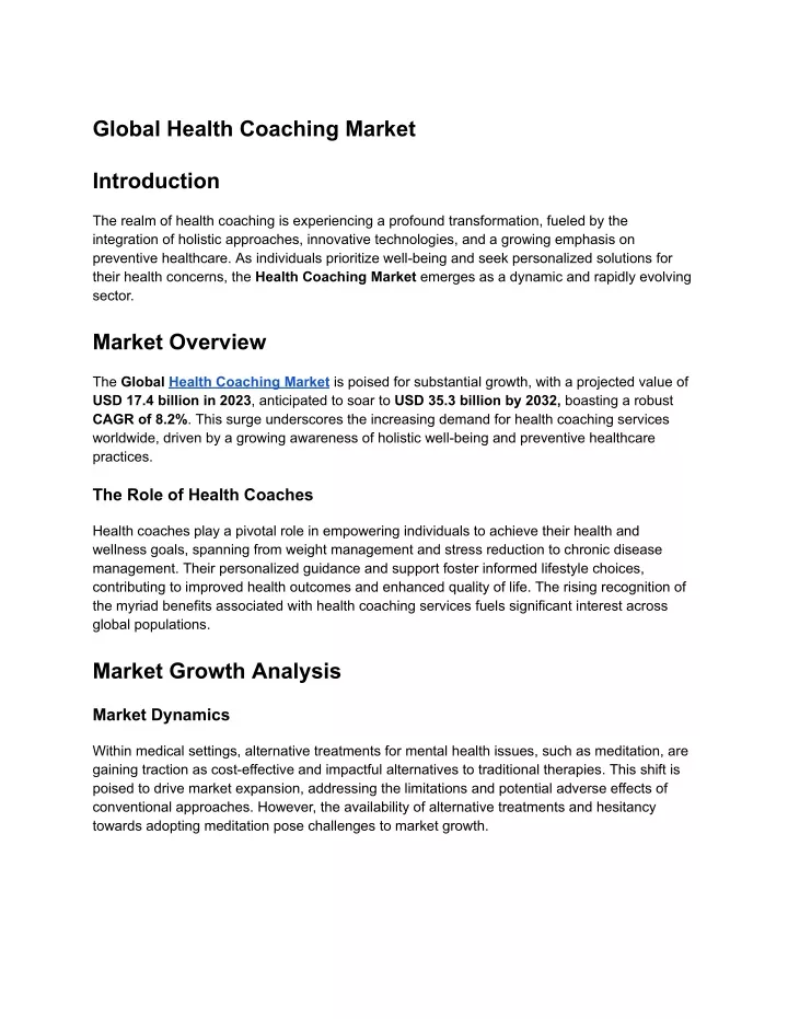 global health coaching market