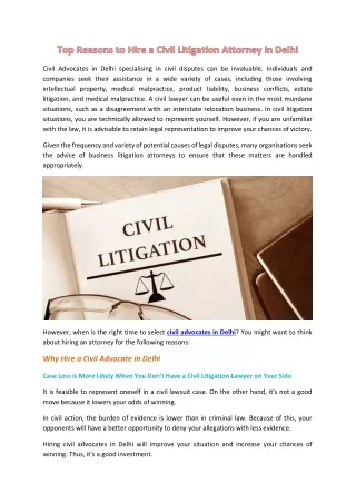 Top Reasons to Hire a Civil Litigation Attorney in Delhi