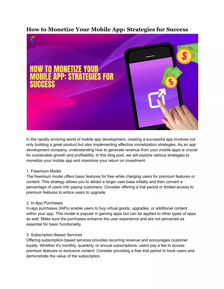 how to monetize your mobile app strategies