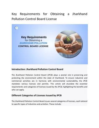 Key Requirements for Obtaining a Jharkhand Pollution Control Board License